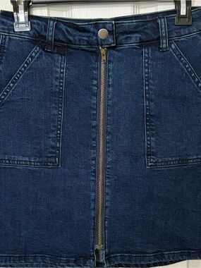 Women's Dark Blue Denim Front-Zip mini Skirt sz Small